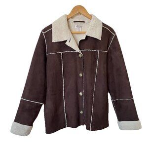 Vintage Northern Reflections Faux Sherpa Brown Jacket Womens L Aviator Shearling